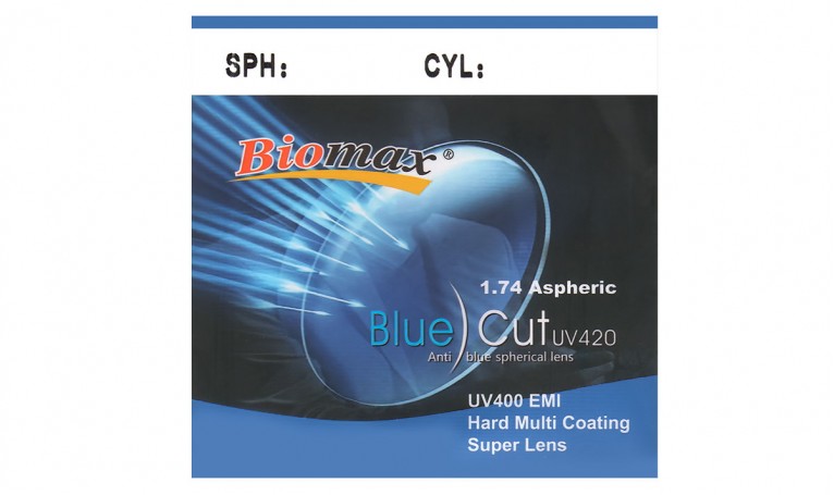 Полімерна лінза BIOMAX Blue Cut UV400 HMC + EMI Ind. 1,74 Ø70 (0,0/-15,0)