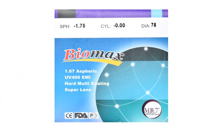 Полімерна асферична лінза BIOMAX UV400 + EMI Ind. 1,67 Ø70 (+6,5 /+10,0)